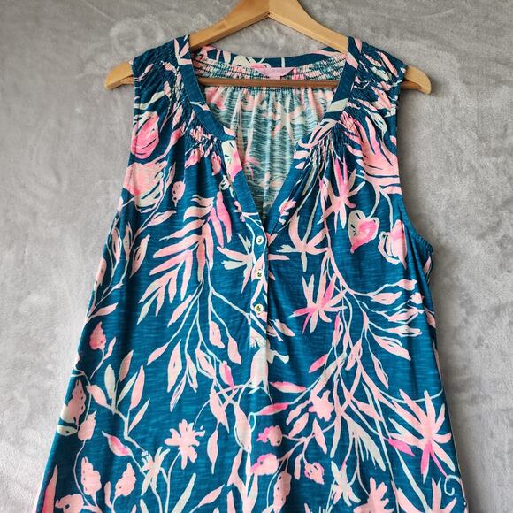 Lilly Pulitzer Dress Womens XL Floral Maxi Tank Essie Tidal Wave It's Prime Time - Picture 2 of 11